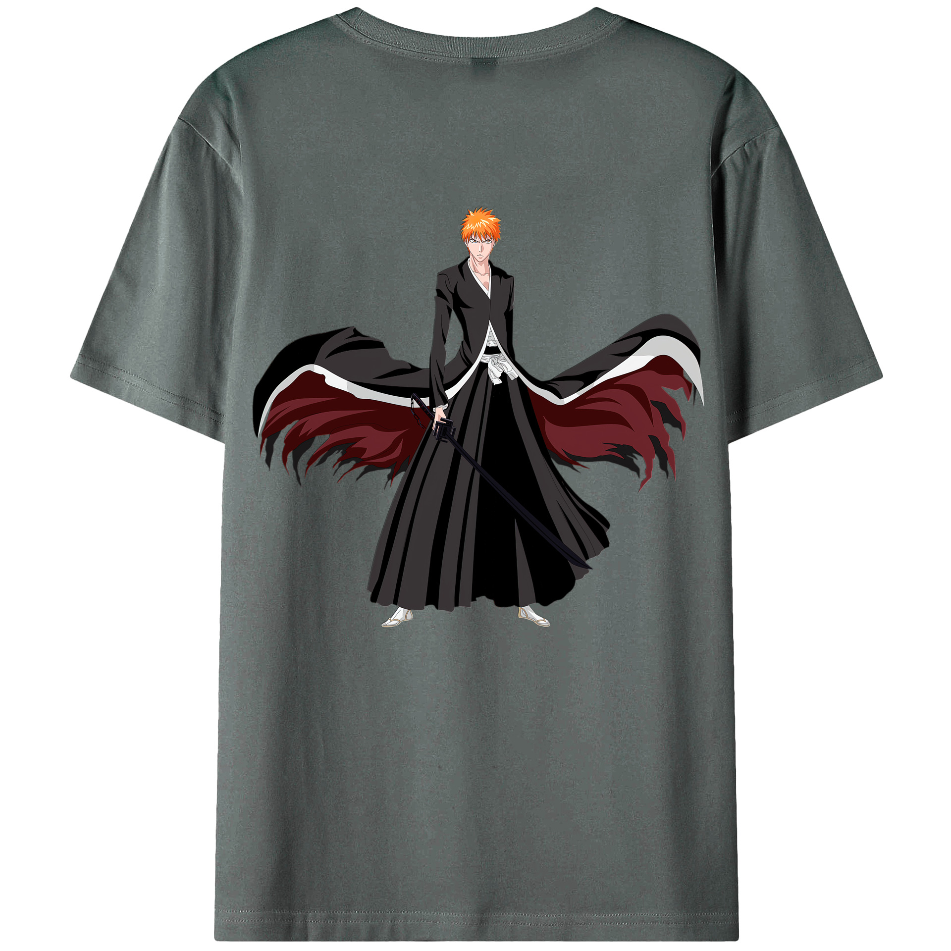 （画像用） ブリーチ 黒崎一護（くろさき いちご）BLEACH Kurosaki Ichigo 綿100％ メンズ半袖Tシャツ（バックプリント） 通気性